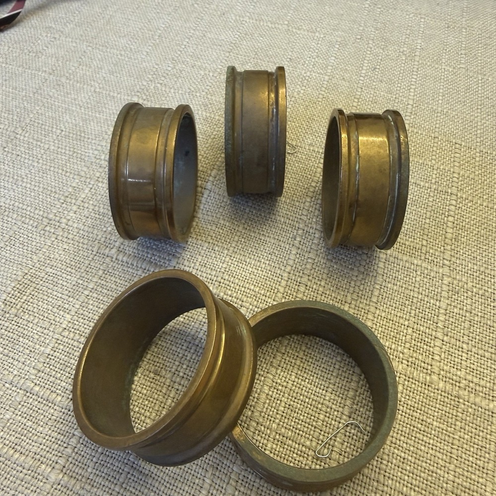 Vintage Solid Brass Napkin Rings Set of 5 Spool Industrial Style Gold Tone